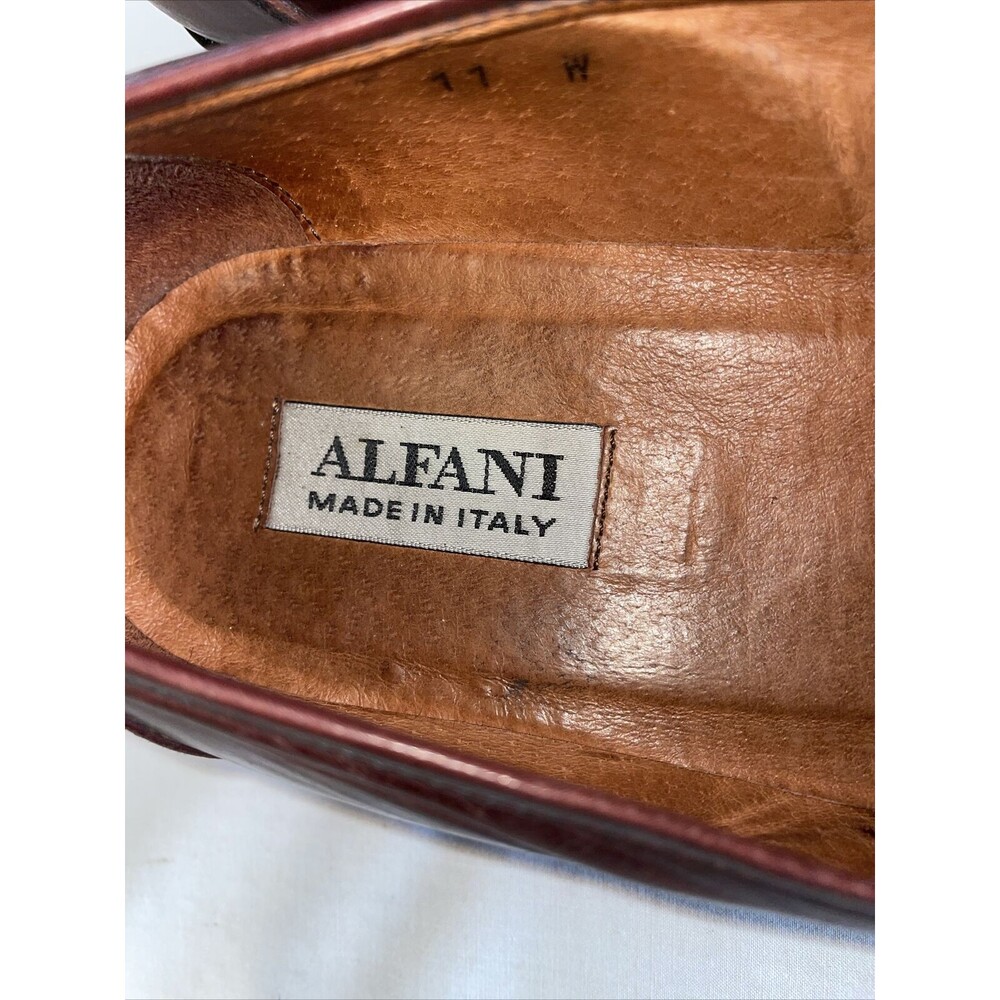 Alfani Italy Dress Loafers Men’s Size 11 W Brown Leather Tassels Block Heels - Picture 2 of 13